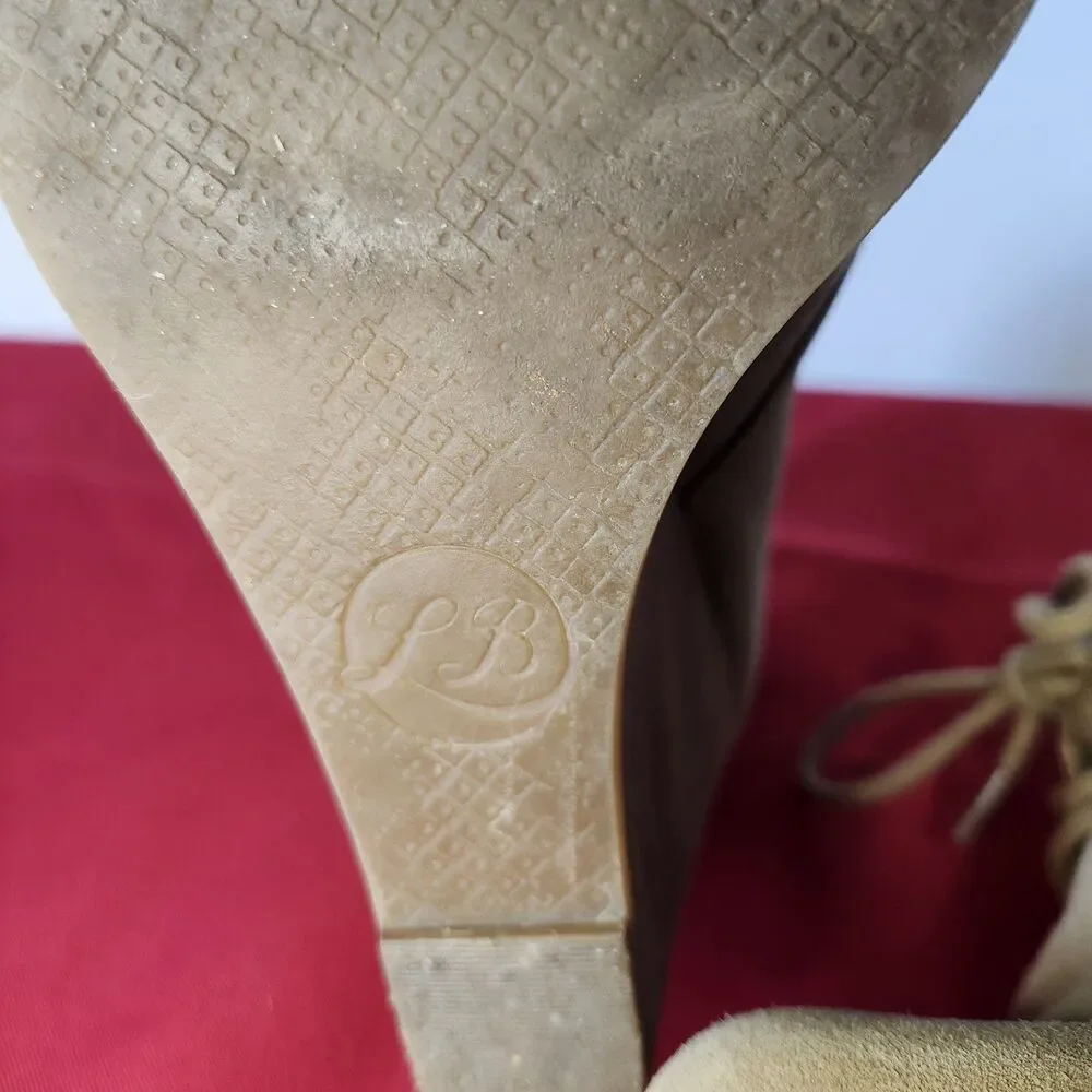 Lucky Brand Yamene Suede Wedge Booties Lace Up Ankle Boots Tan Brown Size 7.5 M